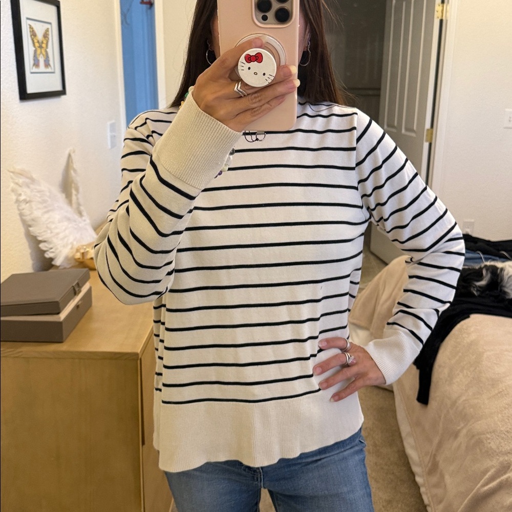 ZARA Cream & Black Striped Knit Top sweater Large
